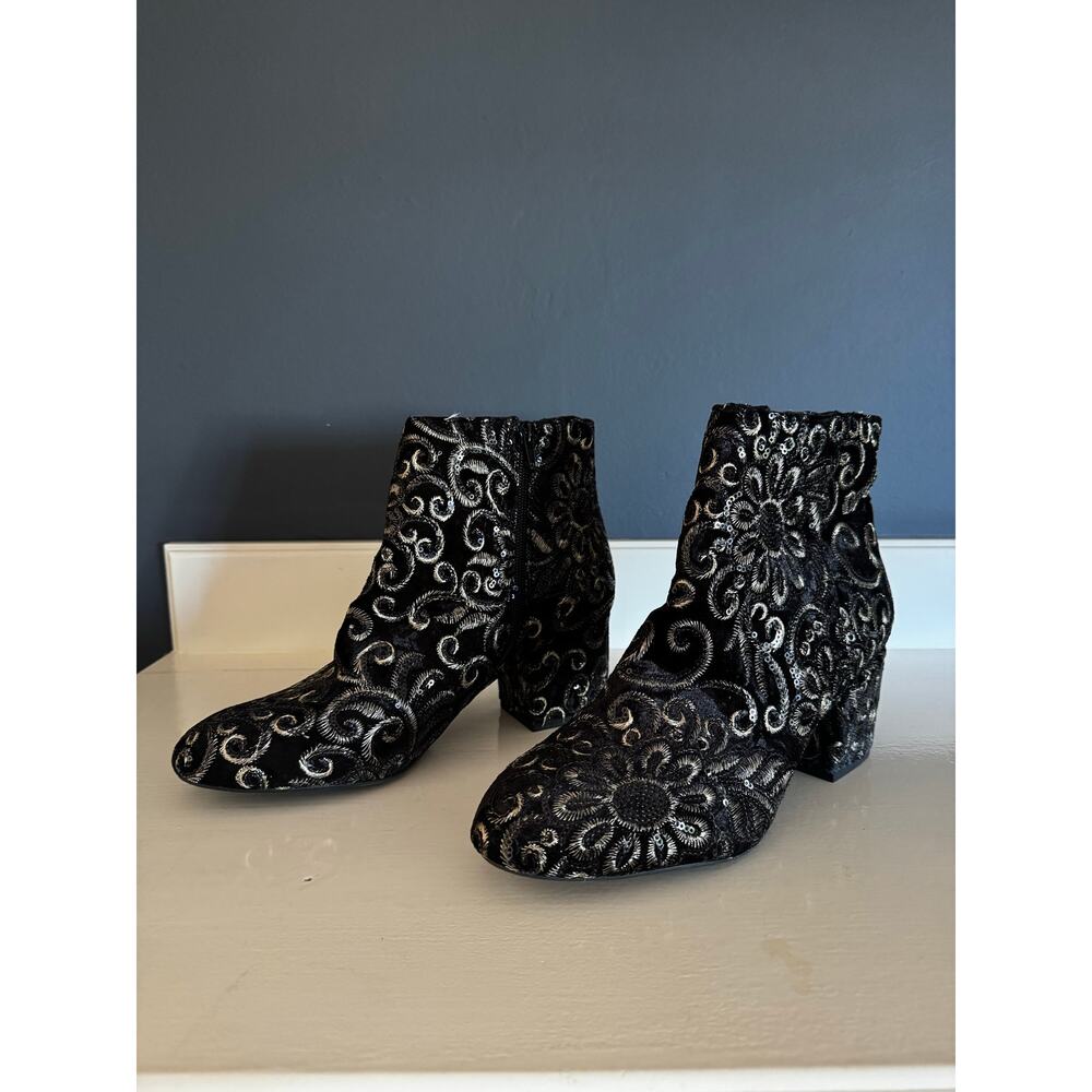 Aldo Sparkly Floral Black Booties